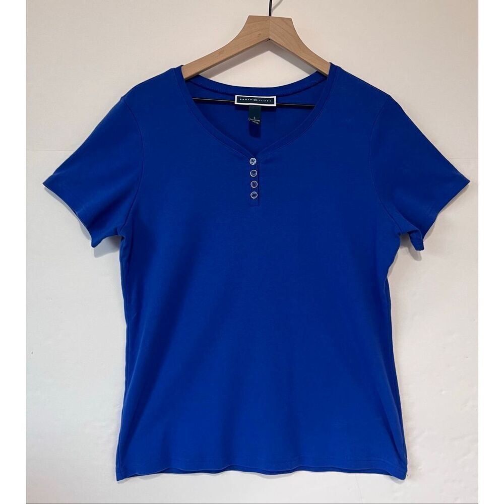 Karen Scott Short Sleeve Knit Henley Top Size L
